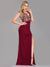 Floral Sequin Print Burgundy Ball/ Evening Dress