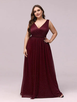 Double V Neck Maxi Long Plus Size sparkly Evening Dress