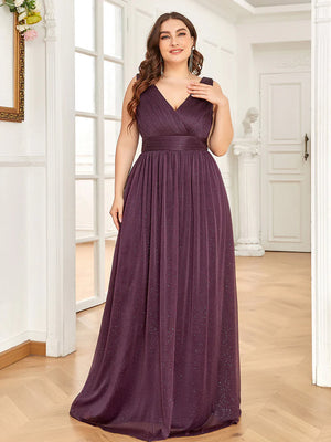 Double V Neck Maxi Long Plus Size sparkly Evening Dress