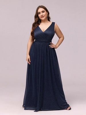 Danna Double V Neck Maxi Long Plus Size sparkly Evening Dress