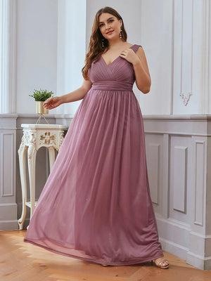 Double V Neck Maxi Long Plus Size sparkly Evening Dress