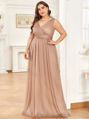 Double V Neck Maxi Long Plus Size sparkly Evening Dress