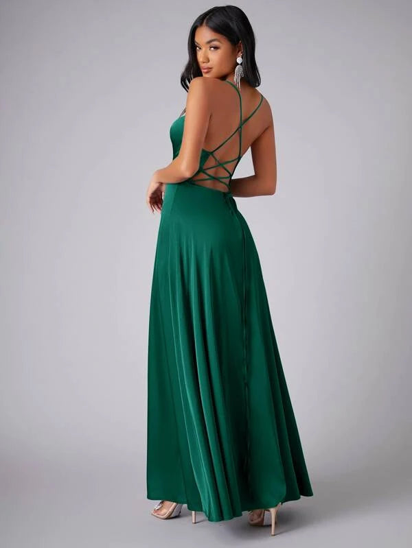 Crisscross Backless Wrap Satin Ball Dress