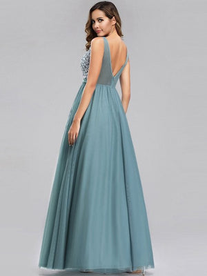 A-Line V-Neck Floral Lace Appliques Bridesmaid Dress