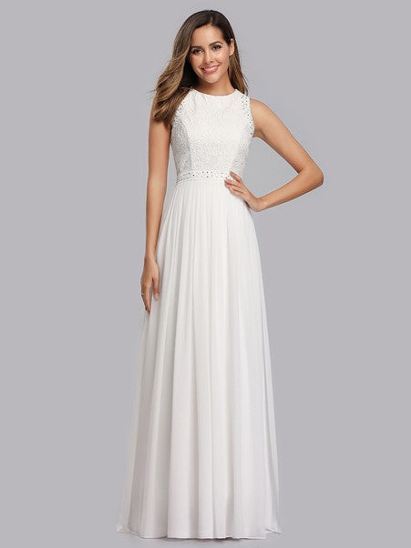 Round Neck Maxi Long Wedding Dress