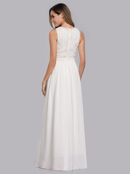 Round Neck Maxi Long Wedding Dress