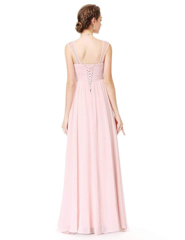 Elegant Long Chiffon Bridesmaid Dress with Corset Back - Bella Bridesmaids Elegant Long Chiffon Bridesmaid Dress with Corset Back - Bella Bridesmaids