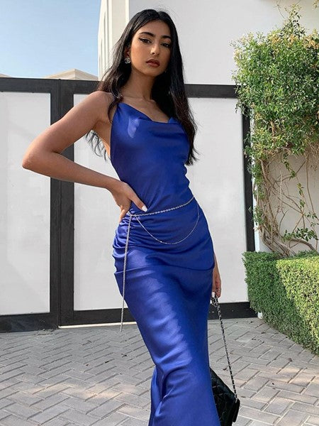 Solid Split Midi Cami Dress