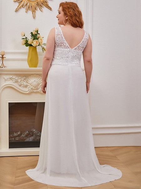 Maxi Long Plus Size Wedding Dress with Lace bodice