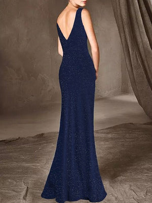 Freya V Neck Shimmery Evening Dresses With Side Split