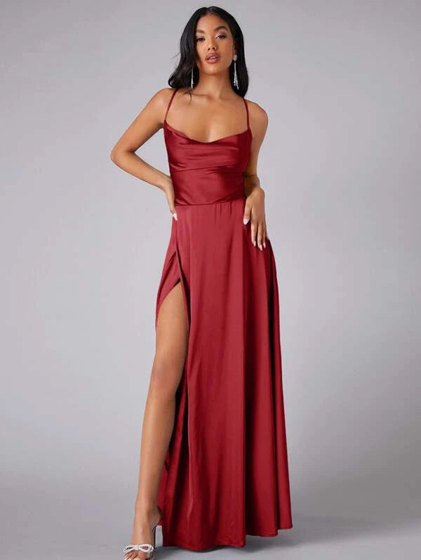 Chloe Crisscross Backless Wrap Satin Ball Dress