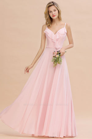Pink Chiffon Bridesmaids Dress with Spaghetti Straps