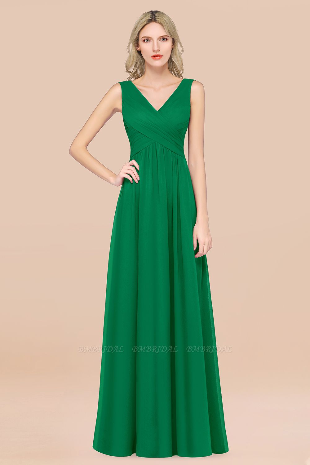 Chiffon V-Neck Dress with Draped Back