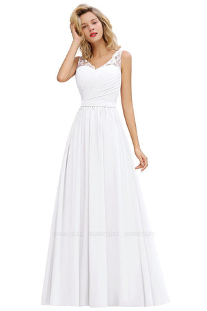 A-Line Chiffon Lace V-Neck Ruffle Wedding Dress