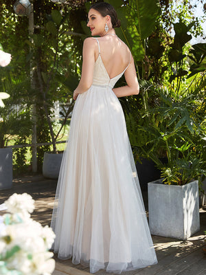 Wedding Dresses with Spaghetti Straps and Deep V-Neck