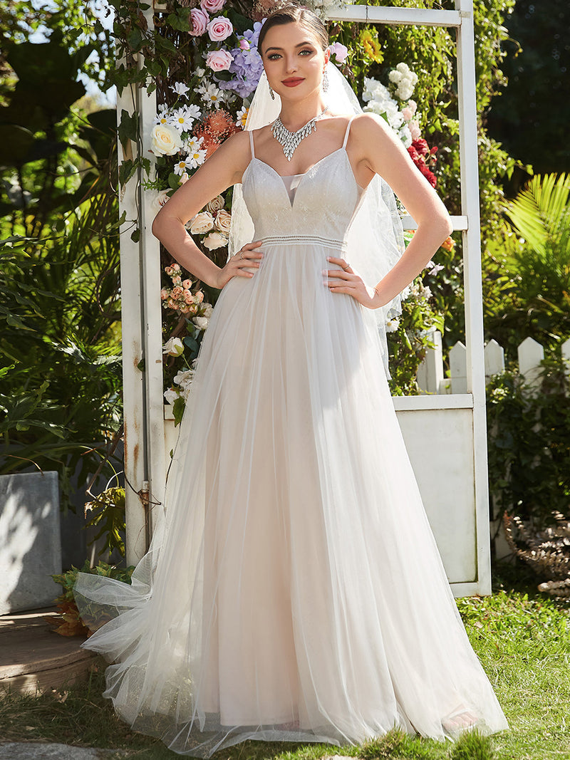 Deep v spaghetti strap wedding dress shop
