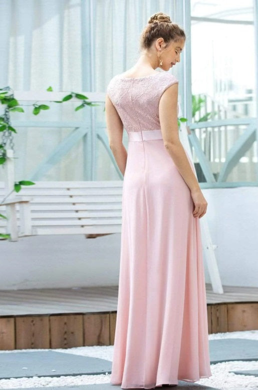 V Neck Embroidered Chiffon Bridesmaid Dress