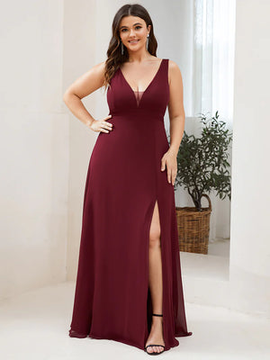 Straight Sleeveless Bridesmaid Dresses with Deep V-Neck