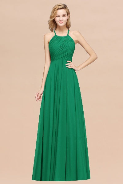 Halter Crisscross Pleated Bridesmaid Dress