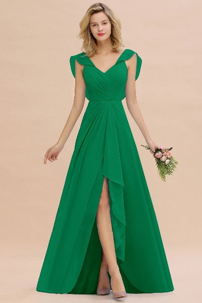Hi-Lo V-Neck Ruffle Long Bridesmaid Dress
