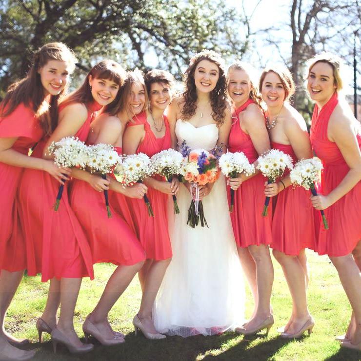 Bright coral bridesmaid dresses online